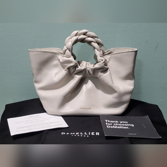 NEW DEMELLIER Mini Los Angeles Off White Smooth Leather Braid Tote Crossbody Bag - Picture 5 of 14